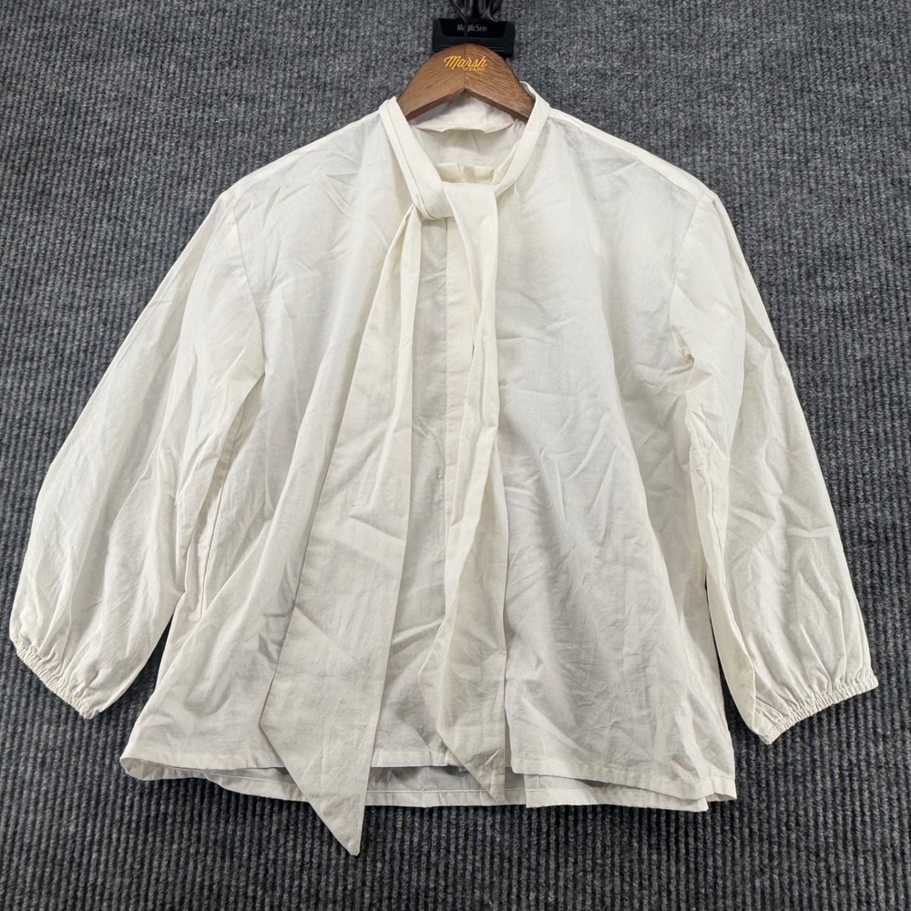 Compañía Fantástica Blouse Kids 12 White Excellent Tie Neck Long Sleeve